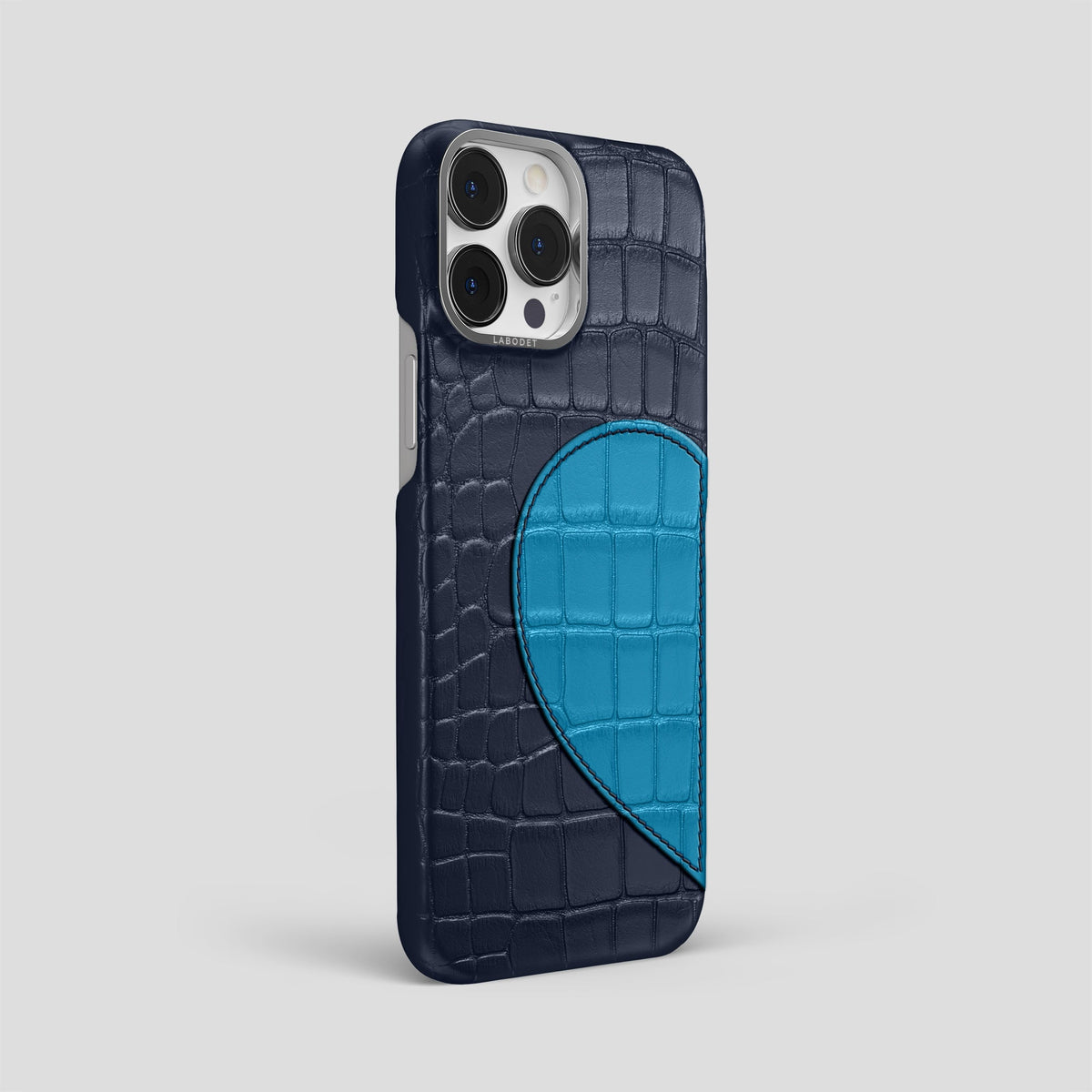 Navy Blue iPhone 15 Pro Max Hearts Case Alligator with Steel Metal -2 | Navy-Blue-Steel