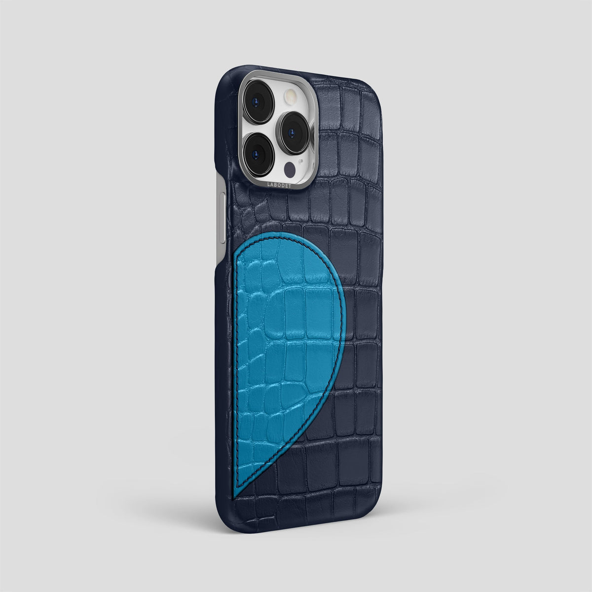Navy Blue iPhone 15 Pro Max Hearts Case Alligator with Steel Metal -2 | Navy-Blue-Steel