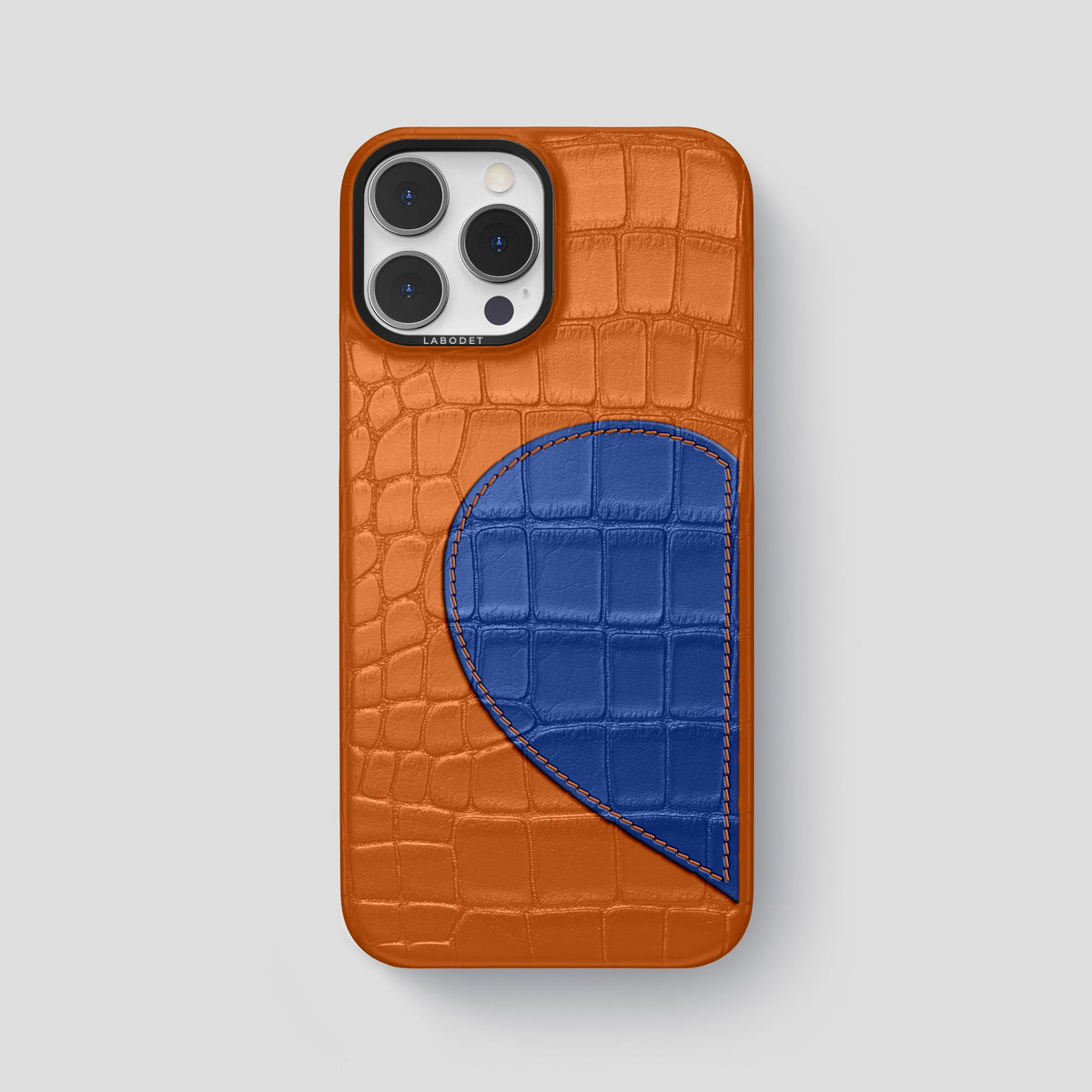Orange iPhone 15 Pro Max Hearts Case Alligator with Black Metal -1 | Orange-Black