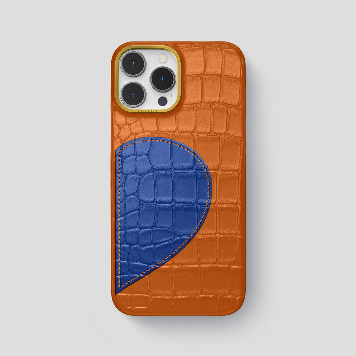 Orange iPhone 15 Pro Max Hearts Case Alligator with Gold Metal -1 | Orange-Gold