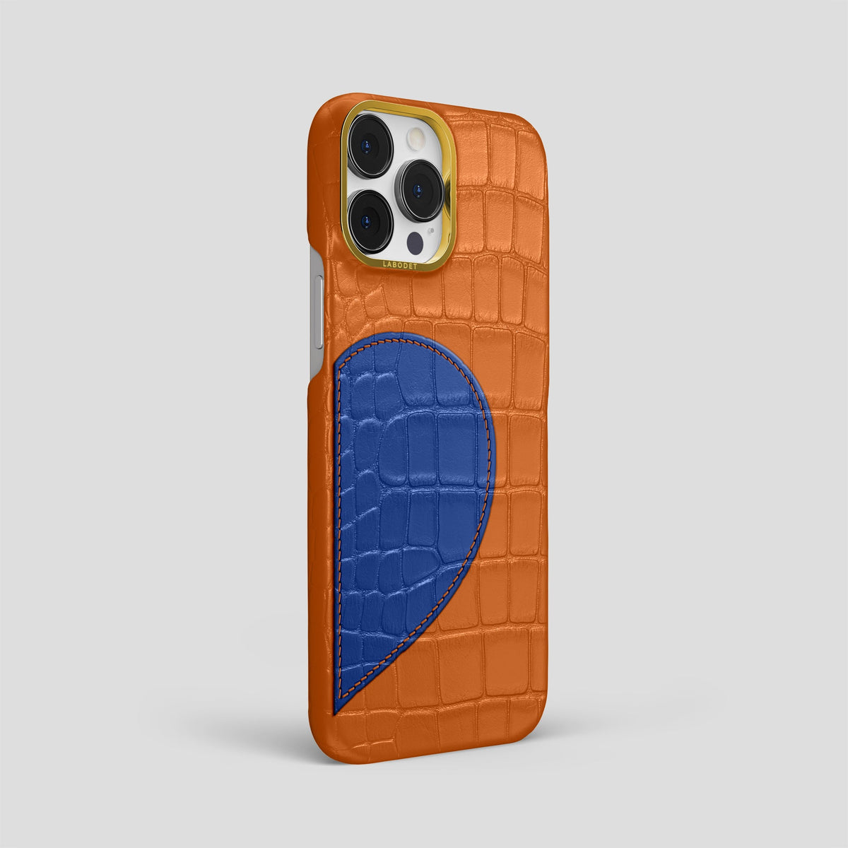 Orange iPhone 15 Pro Max Hearts Case Alligator with Gold Metal -2 | Orange-Gold