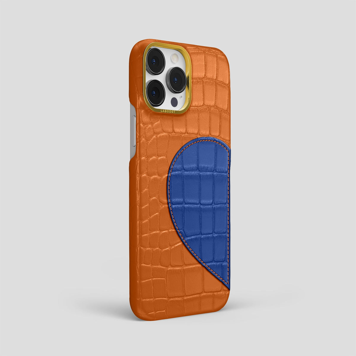 Orange iPhone 15 Pro Max Hearts Case Alligator with Gold Metal -2 | Orange-Gold