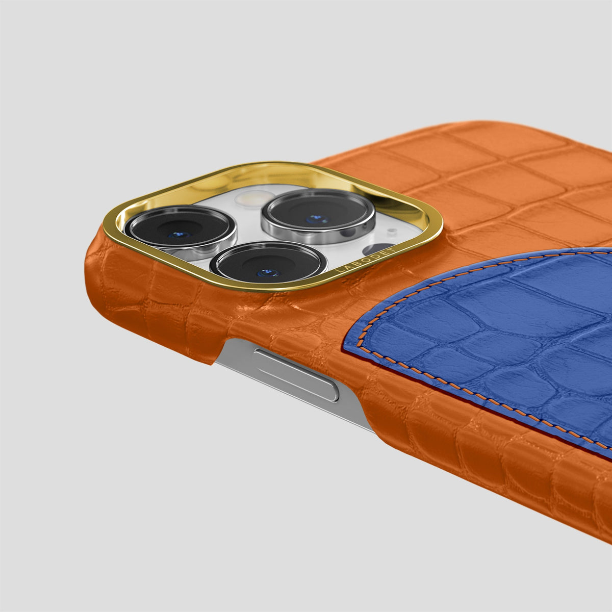 Orange iPhone 15 Pro Max Hearts Case Alligator with Gold Metal -5 | Orange-Gold