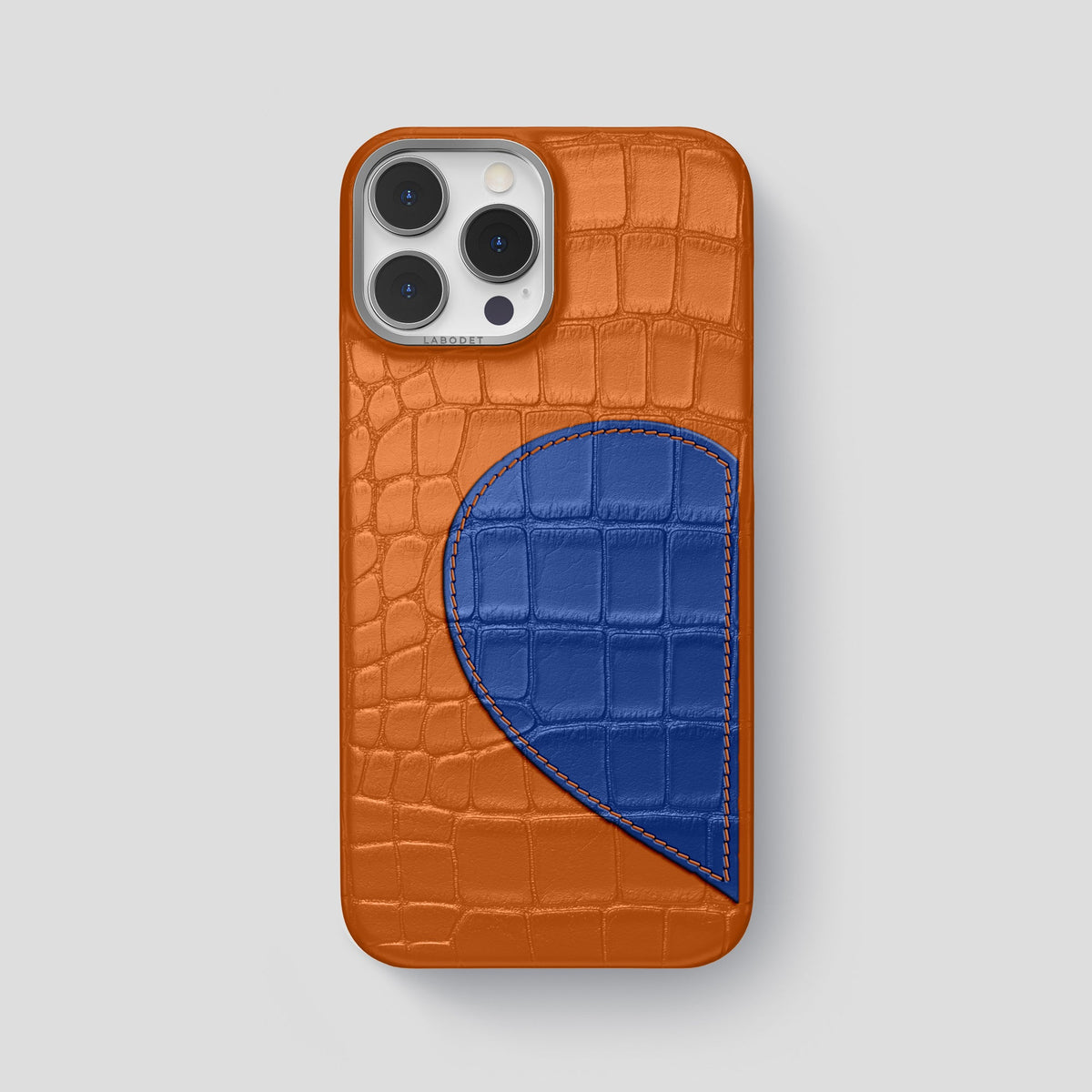 Orange iPhone 15 Pro Max Hearts Case Alligator with Steel Metal -1 | Orange-Steel