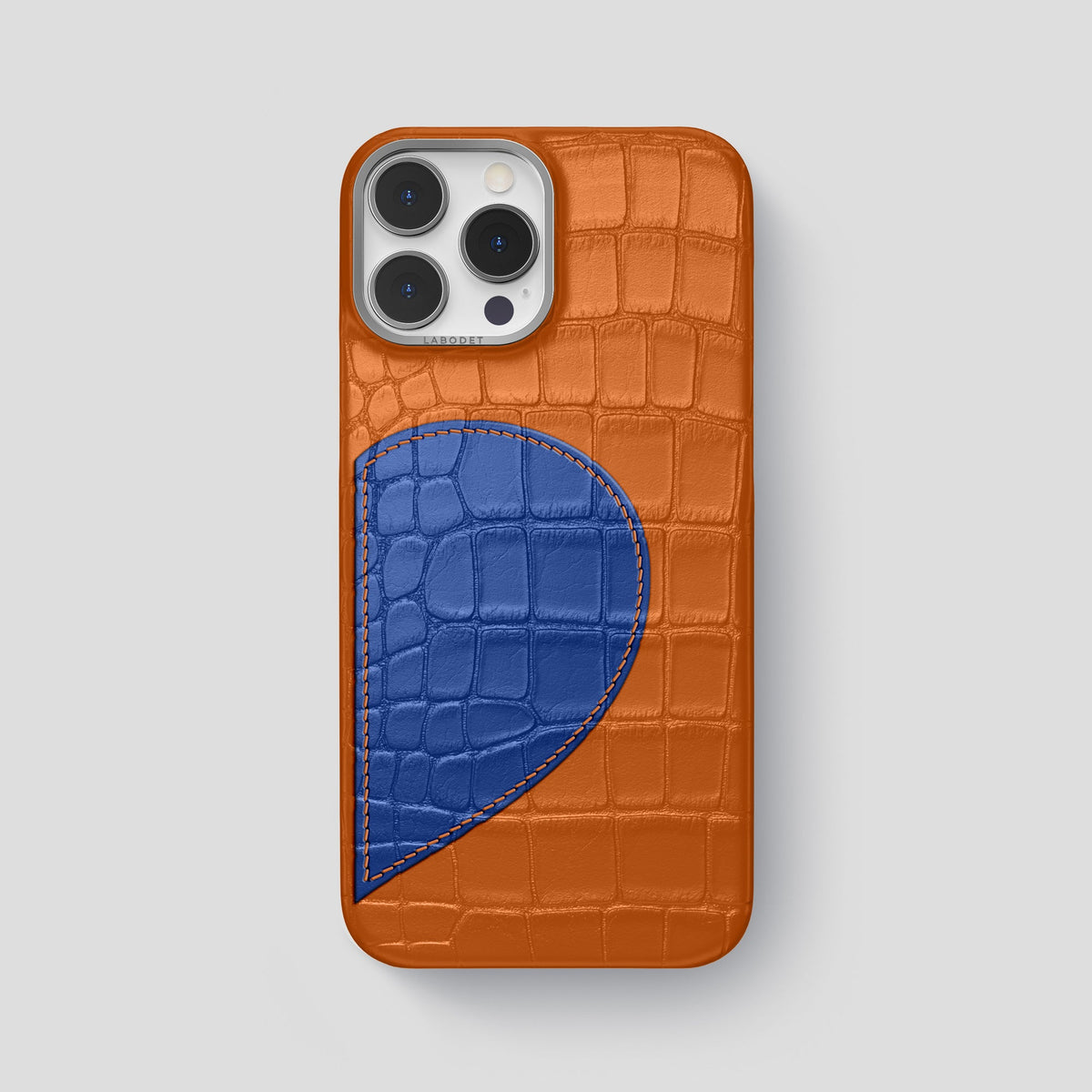 Orange iPhone 15 Pro Max Hearts Case Alligator with Steel Metal -1 | Orange-Steel