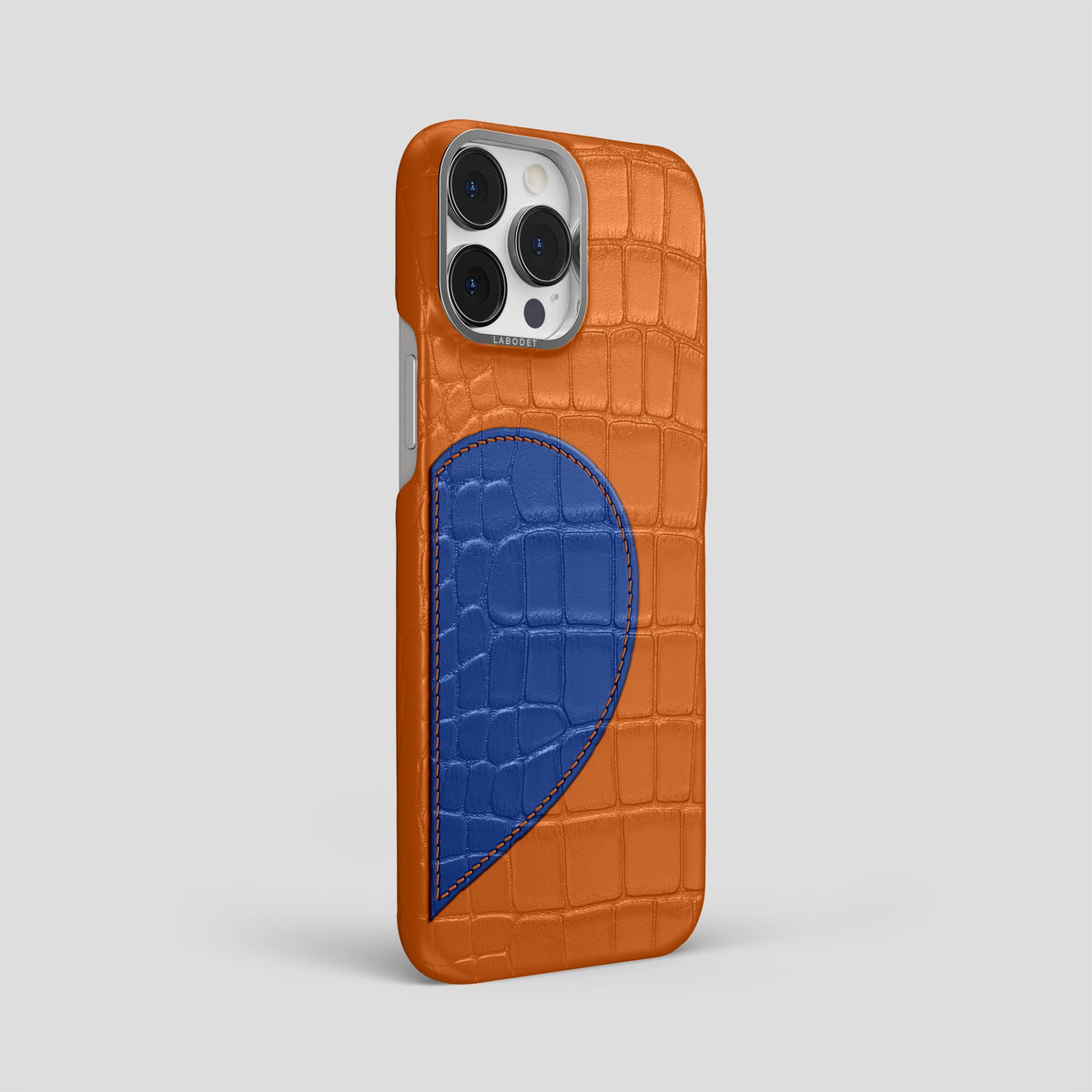 Orange iPhone 15 Pro Max Hearts Case Alligator with Steel Metal -2 | Orange-Steel