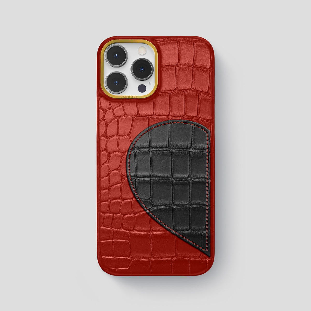 Red iPhone 15 Pro Max Hearts Case Alligator with Gold Metal -1 | Red-Gold