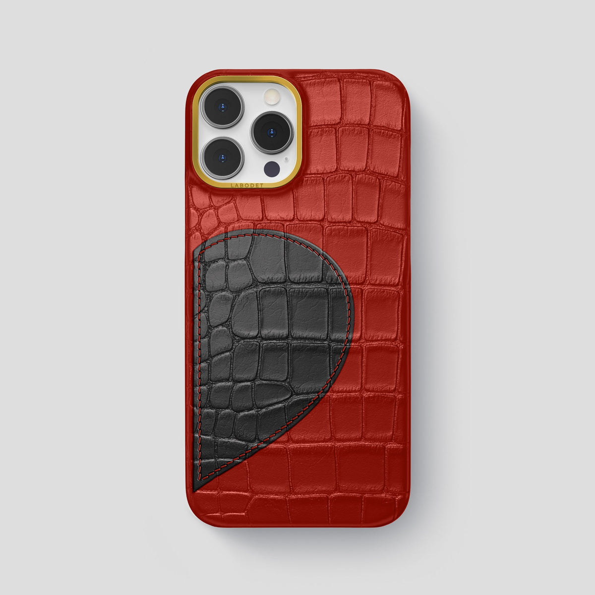 Red iPhone 15 Pro Max Hearts Case Alligator with Gold Metal -1 | Red-Gold