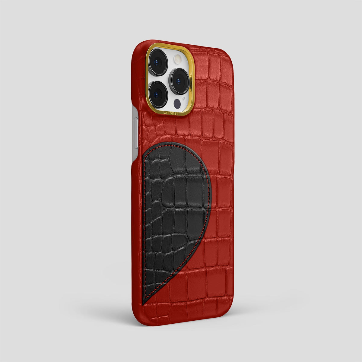 Red iPhone 15 Pro Max Hearts Case Alligator with Gold Metal -2 | Red-Gold