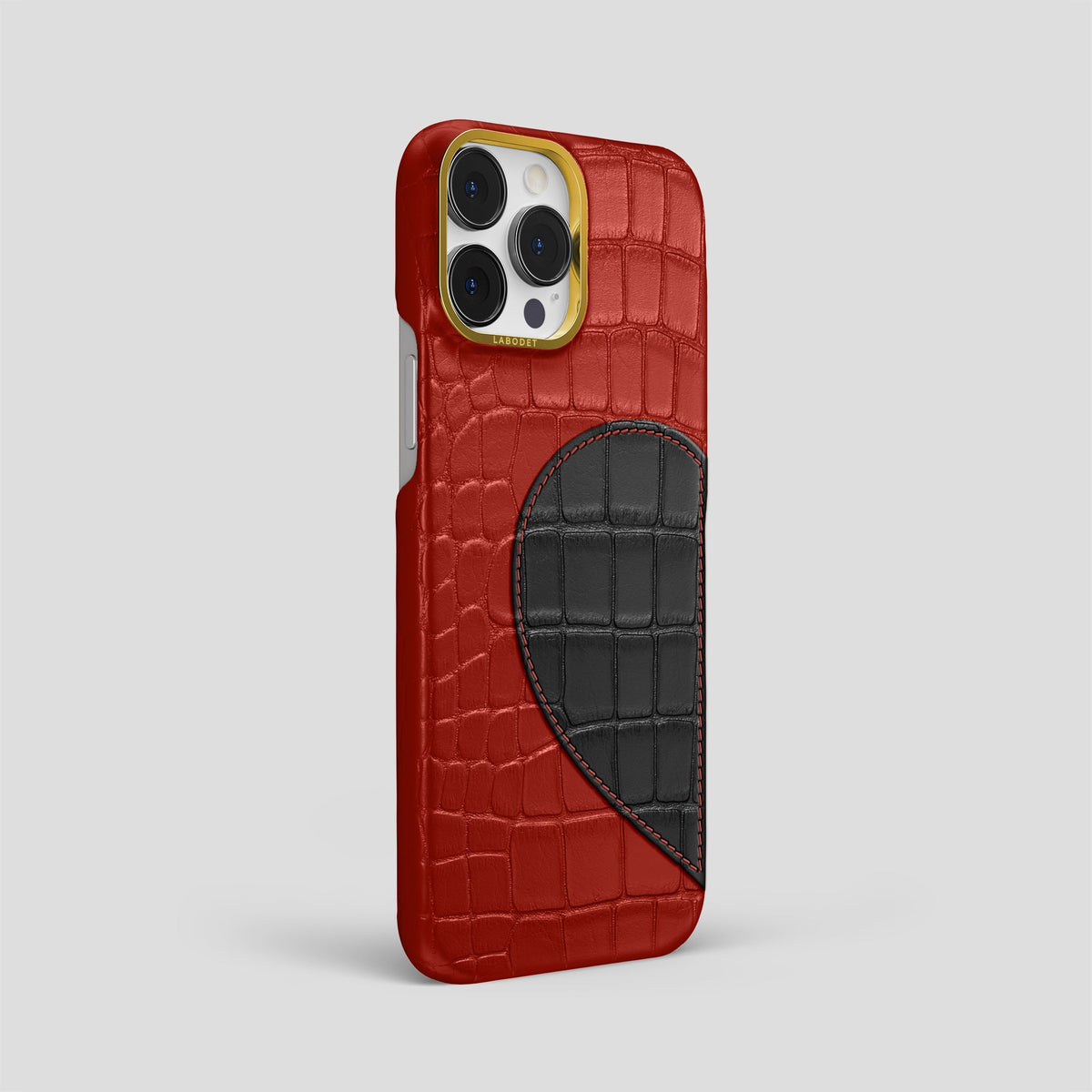 Red iPhone 15 Pro Max Hearts Case Alligator with Gold Metal -2 | Red-Gold