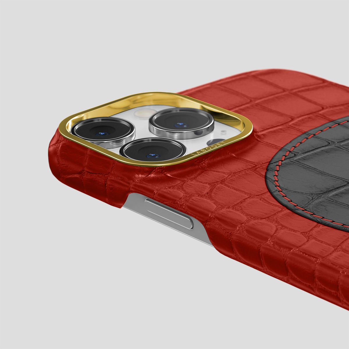 Red iPhone 15 Pro Max Hearts Case Alligator with Gold Metal -5 | Red-Gold