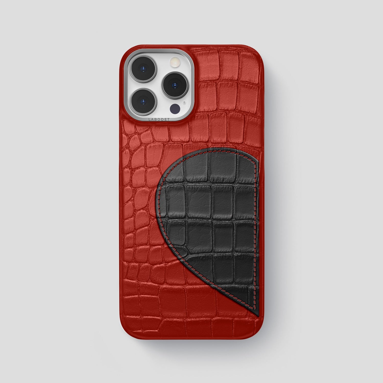 Red iPhone 15 Pro Max Hearts Case Alligator with Steel Metal -1 | Red-Steel