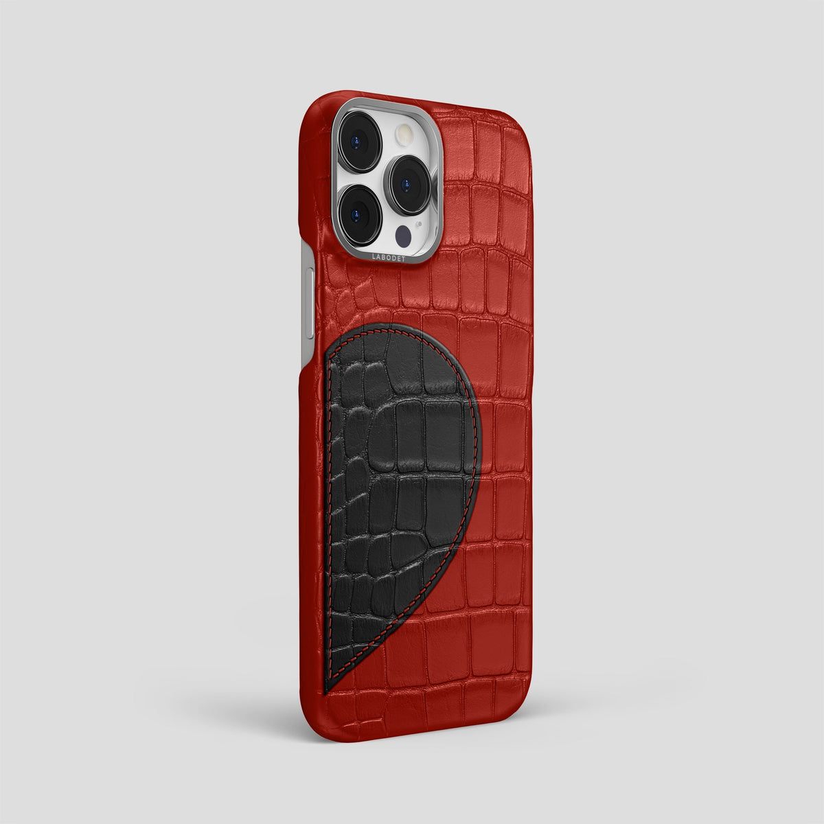 Red iPhone 15 Pro Max Hearts Case Alligator with Steel Metal -2 | Red-Steel