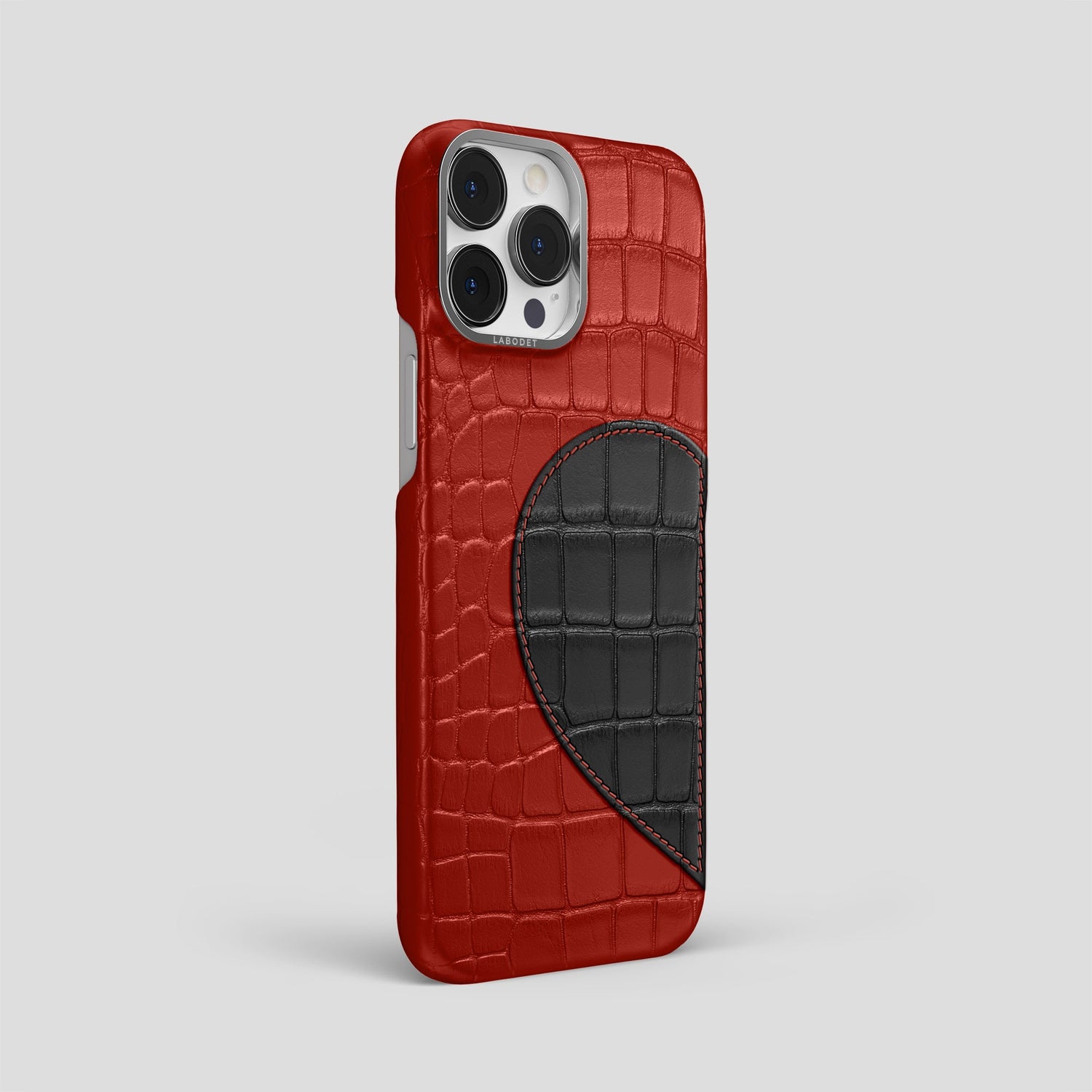 Red iPhone 15 Pro Max Hearts Case Alligator with Steel Metal -2 | Red-Steel