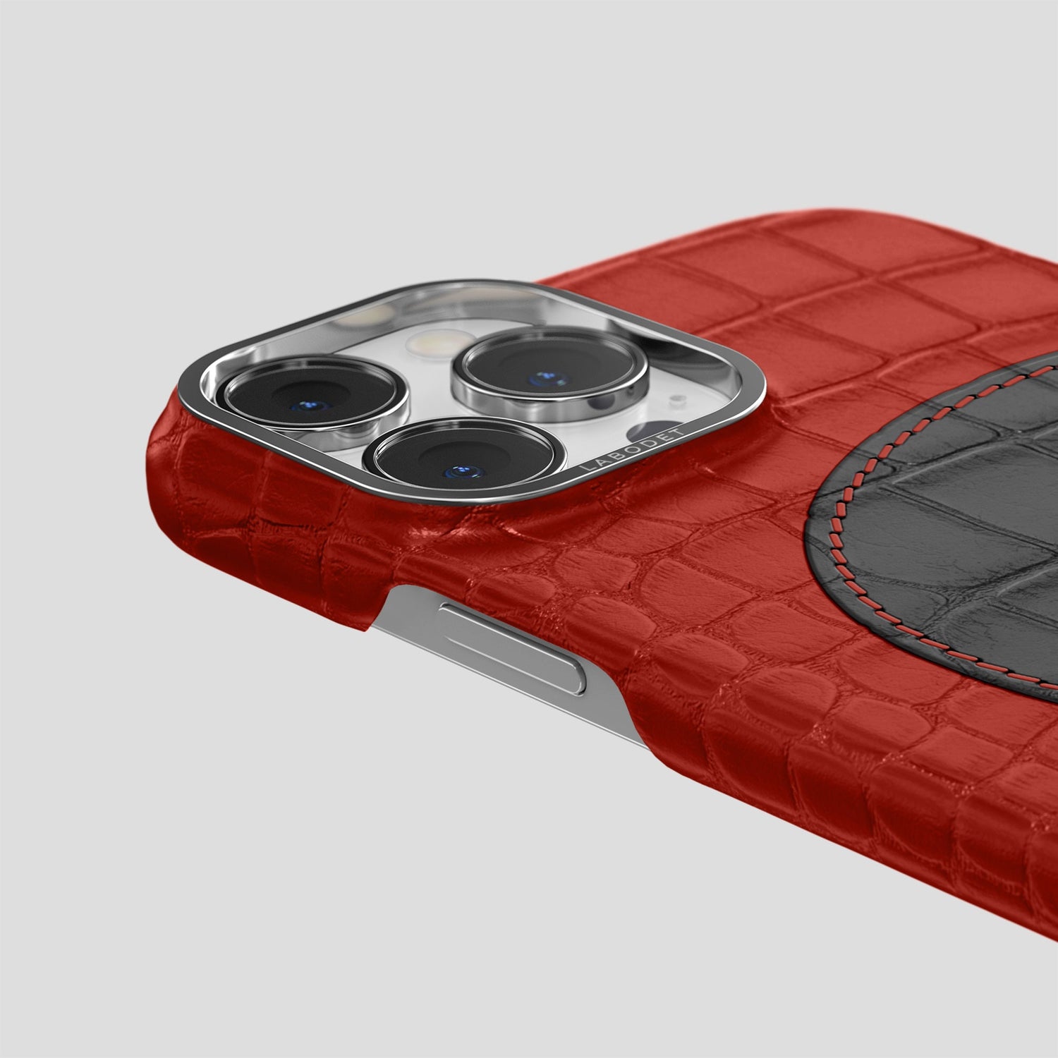 Red iPhone 15 Pro Max Hearts Case Alligator with Steel Metal -5 | Red-Steel