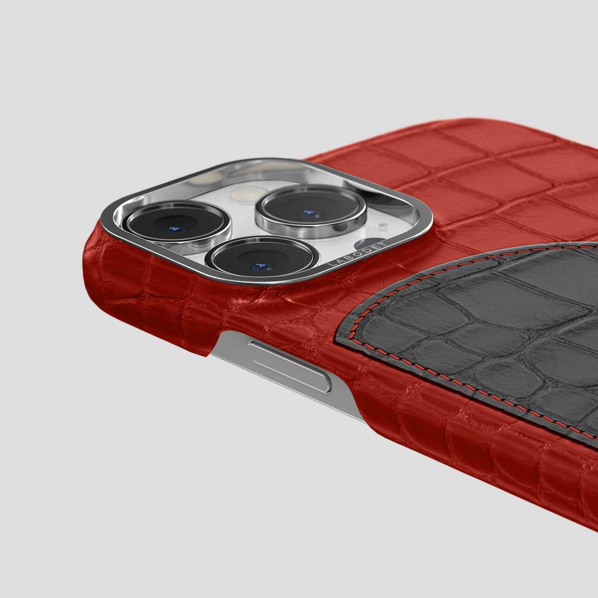 Red iPhone 15 Pro Max Hearts Case Alligator with Steel Metal -5 | Red-Steel