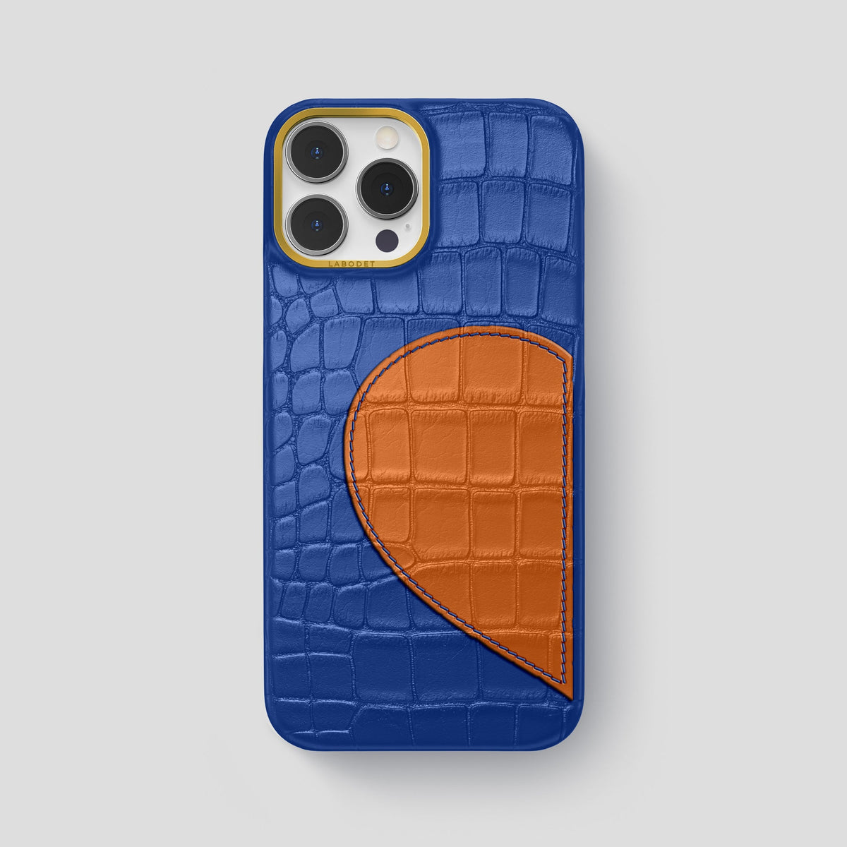 Royal Blue iPhone 15 Pro Max Hearts Case Alligator with Gold Metal -1 | Royal-Blue-Gold