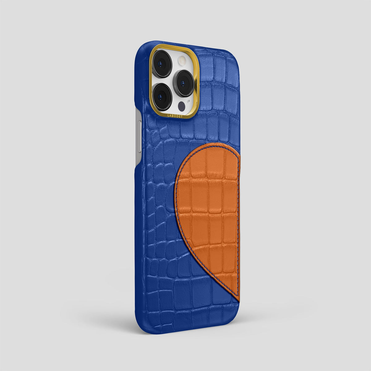 Royal Blue iPhone 15 Pro Max Hearts Case Alligator with Gold Metal -2 | Royal-Blue-Gold