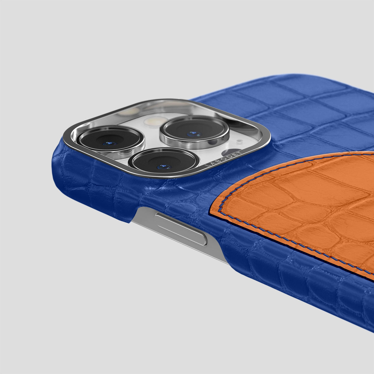 Royal Blue iPhone 15 Pro Max Hearts Case Alligator with Steel Metal -5 | Royal-Blue-Steel