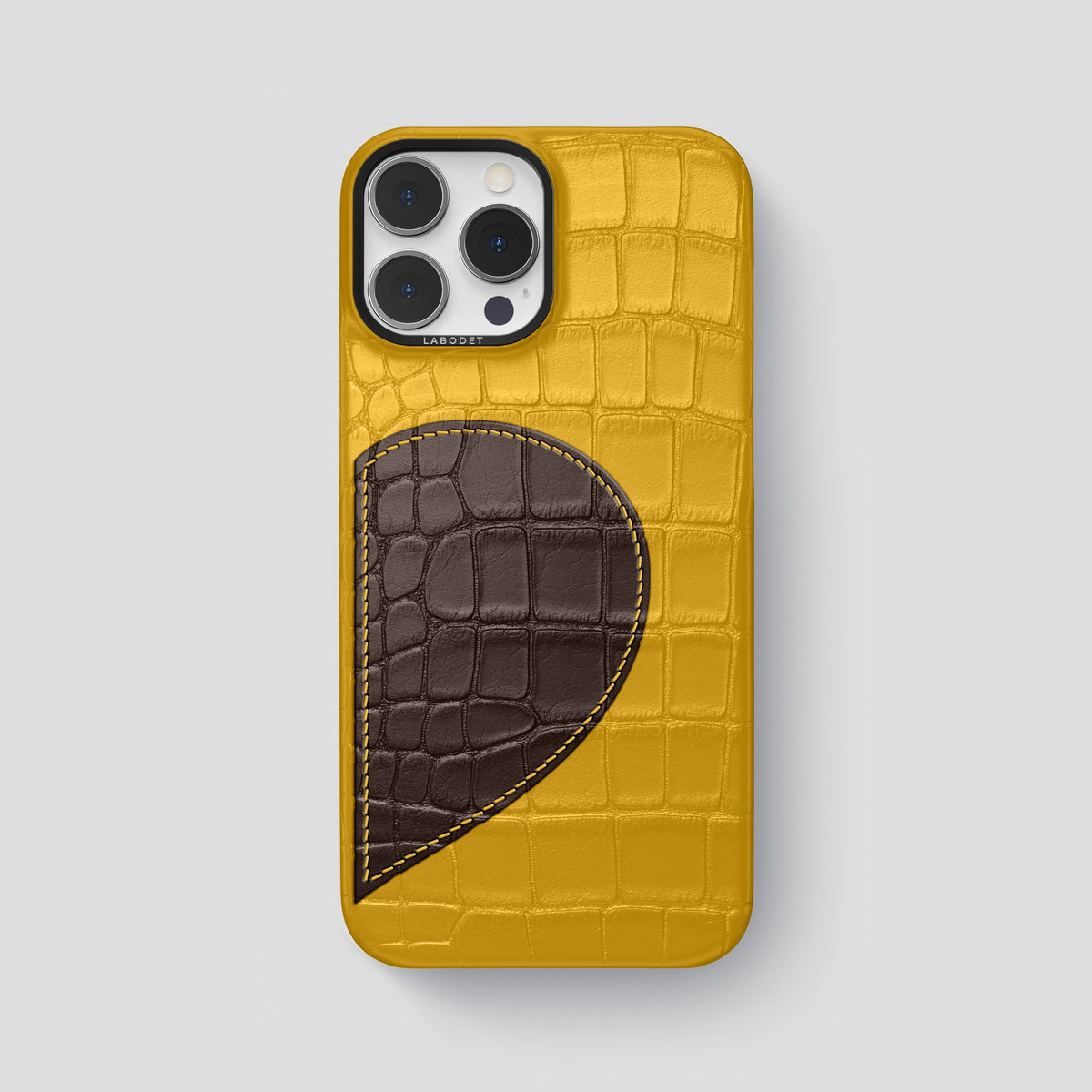 Yellow iPhone 15 Pro Max Hearts Case Alligator with Black Metal -1 | Yellow-Black