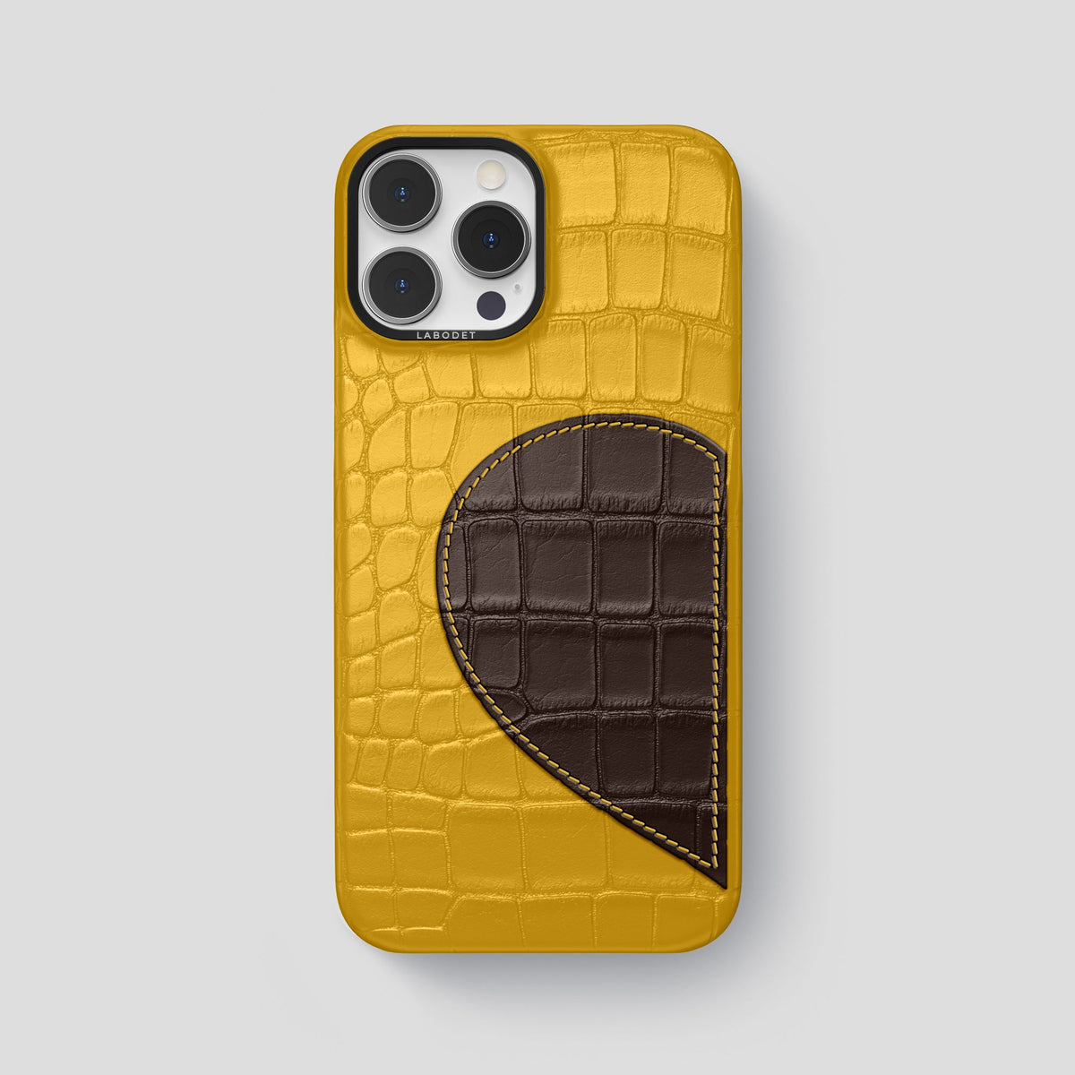 Yellow iPhone 15 Pro Max Hearts Case Alligator with Black Metal -1 | Yellow-Black