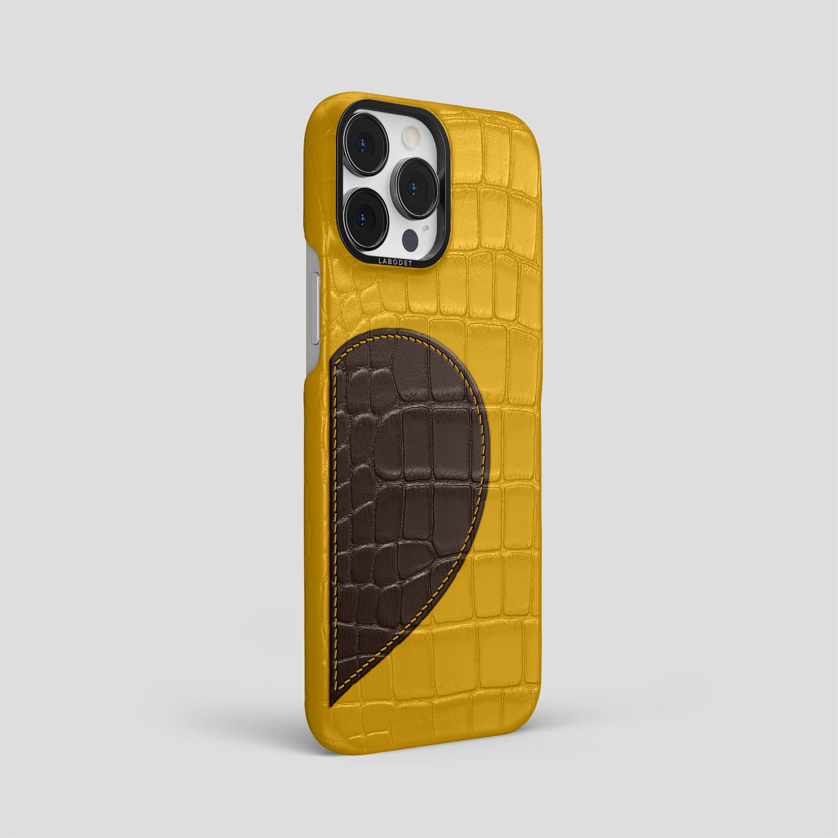 Yellow iPhone 15 Pro Max Hearts Case Alligator with Black Metal -2 | Yellow-Black