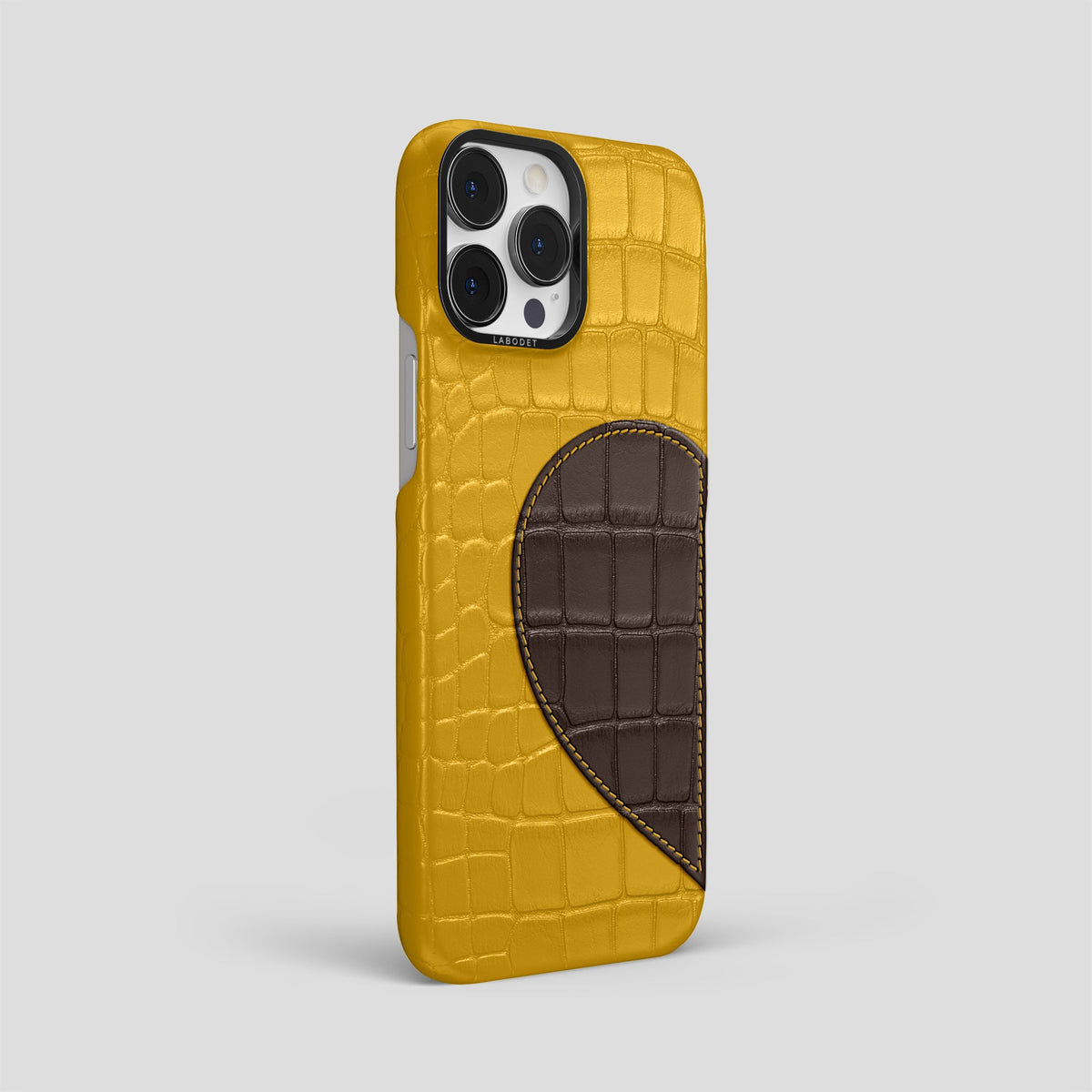 Yellow iPhone 15 Pro Max Hearts Case Alligator with Black Metal -2 | Yellow-Black