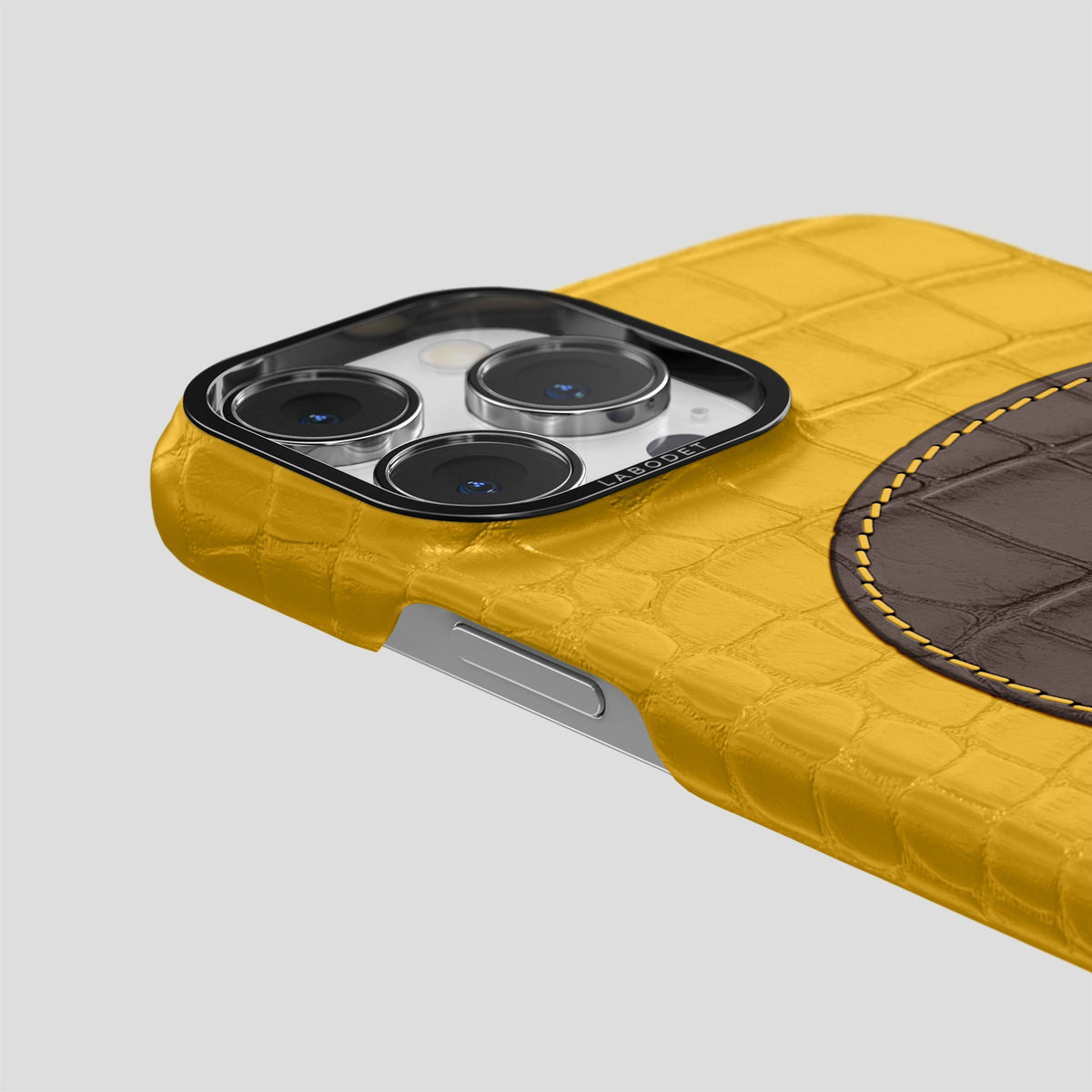 Yellow iPhone 15 Pro Max Hearts Case Alligator with Black Metal -5 | Yellow-Black