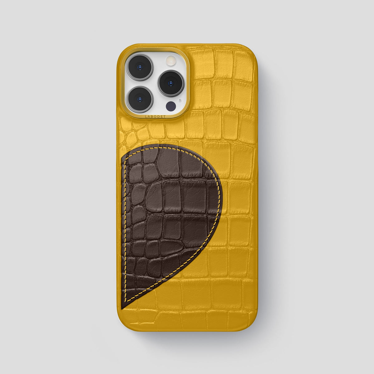 Yellow iPhone 15 Pro Max Hearts Case Alligator with Gold Metal -1 | Yellow-Gold