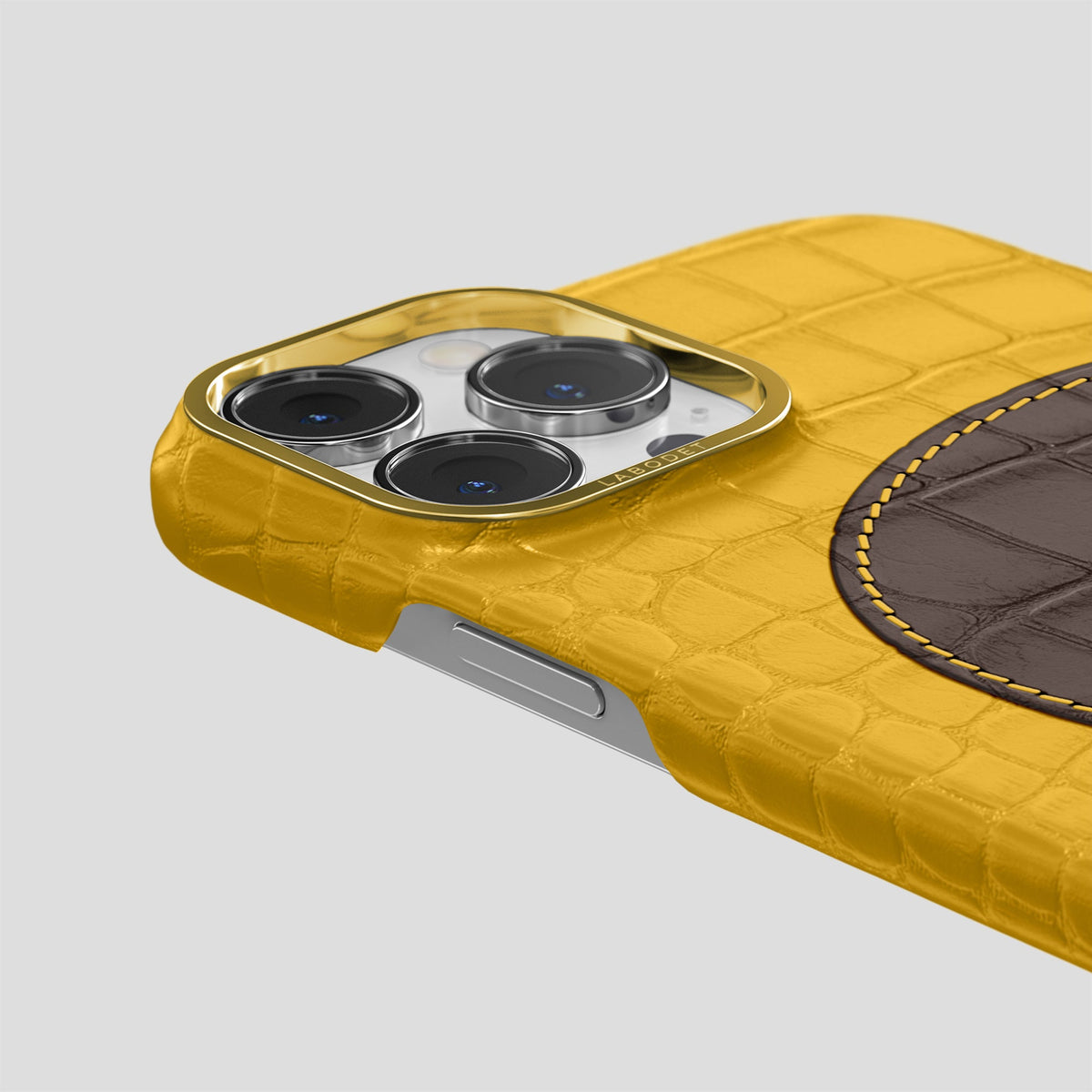 Yellow iPhone 15 Pro Max Hearts Case Alligator with Gold Metal -5 | Yellow-Gold
