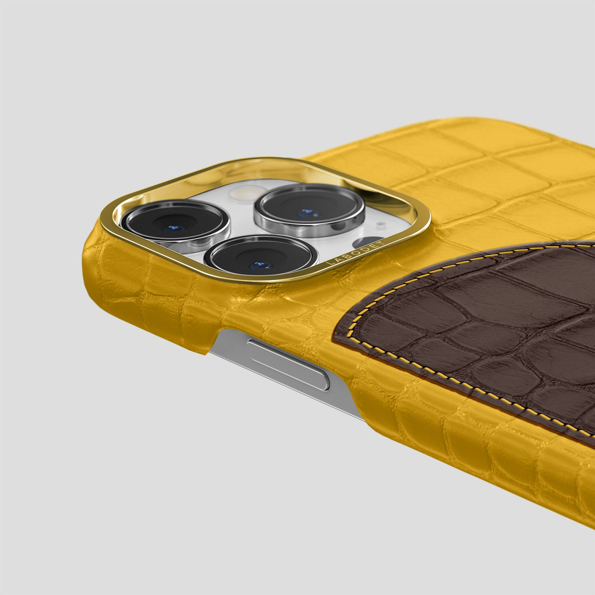 Yellow iPhone 15 Pro Max Hearts Case Alligator with Gold Metal -5 | Yellow-Gold