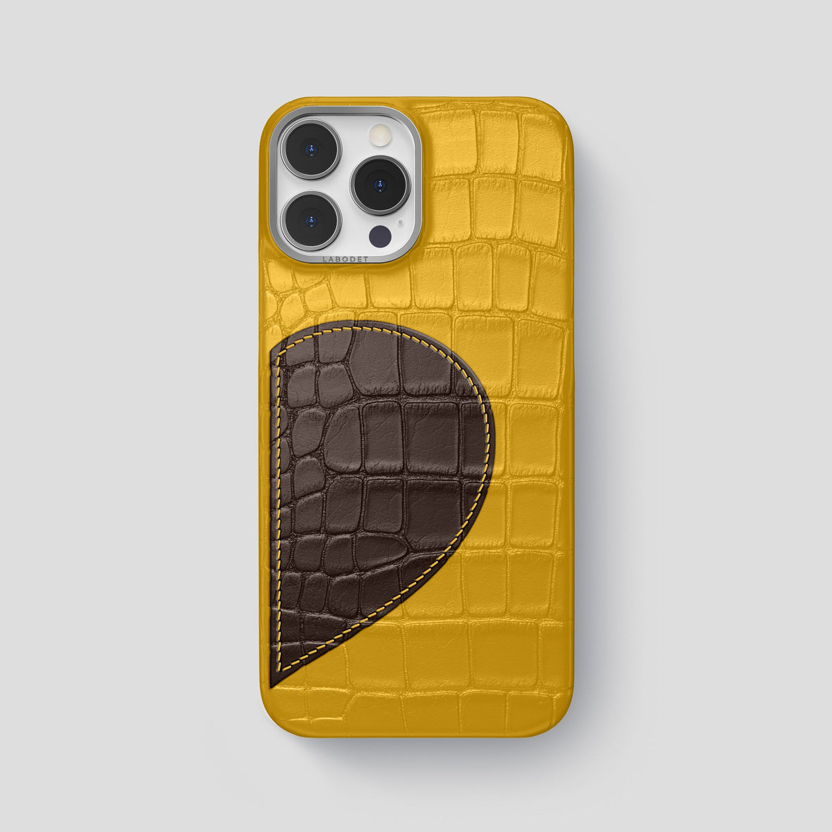 Yellow iPhone 15 Pro Max Hearts Case Alligator with Steel Metal -1 | Yellow-Steel