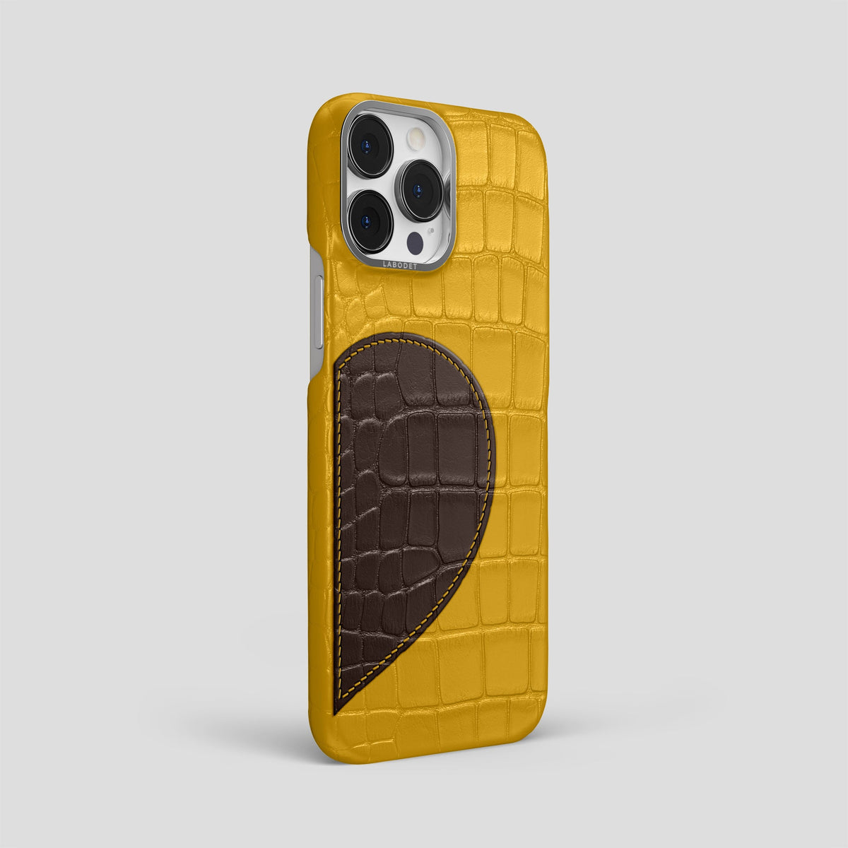 Yellow iPhone 15 Pro Max Hearts Case Alligator with Steel Metal -2 | Yellow-Steel