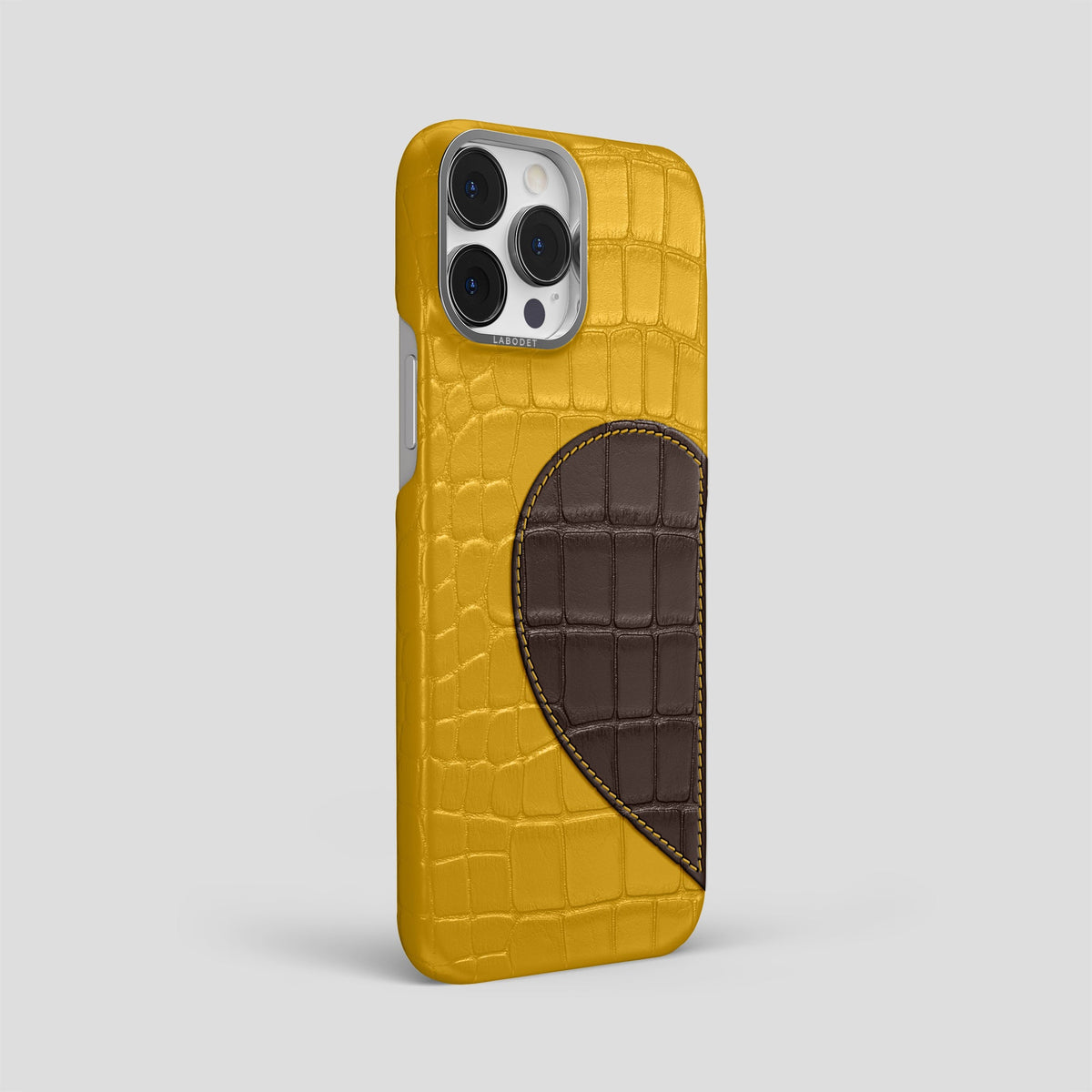 Yellow iPhone 15 Pro Max Hearts Case Alligator with Steel Metal -2 | Yellow-Steel
