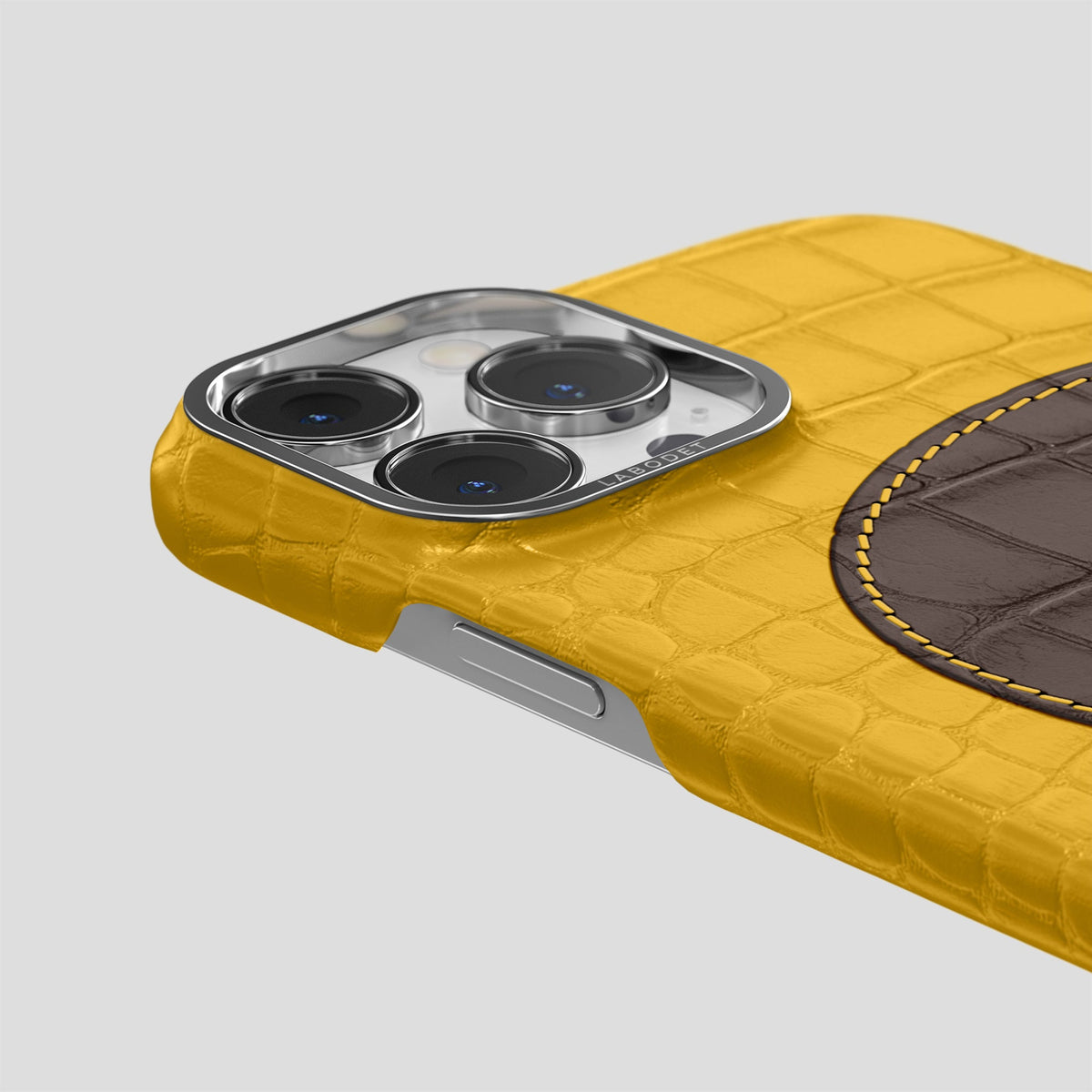 Yellow iPhone 15 Pro Max Hearts Case Alligator with Steel Metal -5 | Yellow-Steel