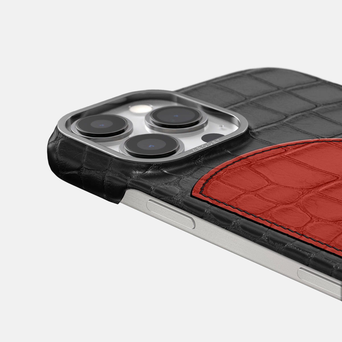 Black iPhone 16 Pro Classic Case Alligator with Steel Metal -5 | Black-Steel