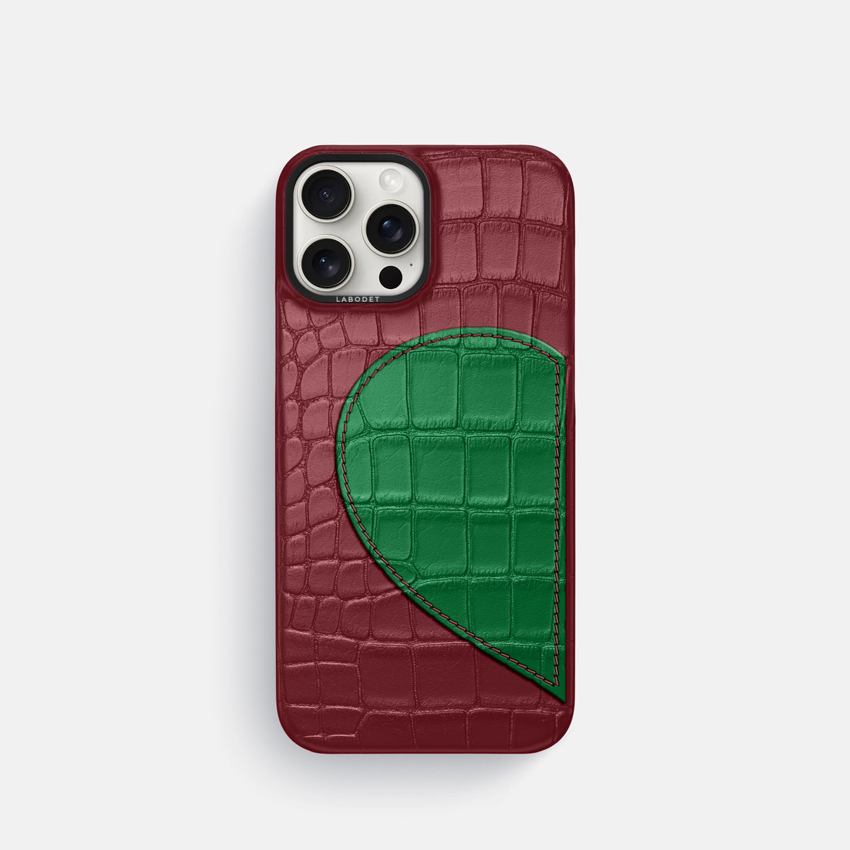 Burgundy iPhone 16 Pro Classic Case Hearts In Alligator with Black Metal -1 | Burgundy-Black