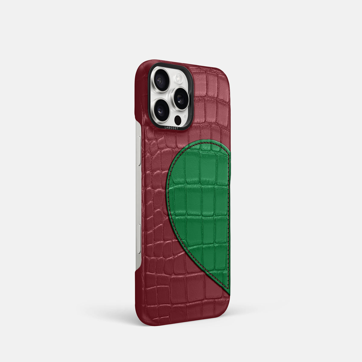 Burgundy iPhone 16 Pro Classic Case Hearts In Alligator with Black Metal -2 | Burgundy-Black