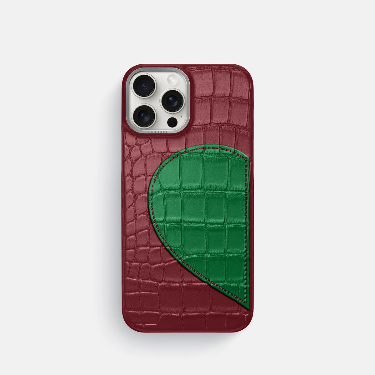 Burgundy iPhone 16 Pro Classic Case Hearts In Alligator with Steel Metal -1 | Burgundy-Steel