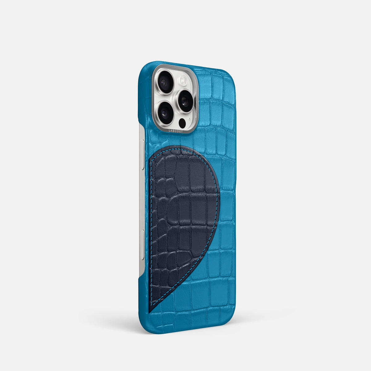 Curaçao-Blue iPhone 16 Pro Classic Case Alligator with Steel Metal -2 | Curaçao-Blue-Steel