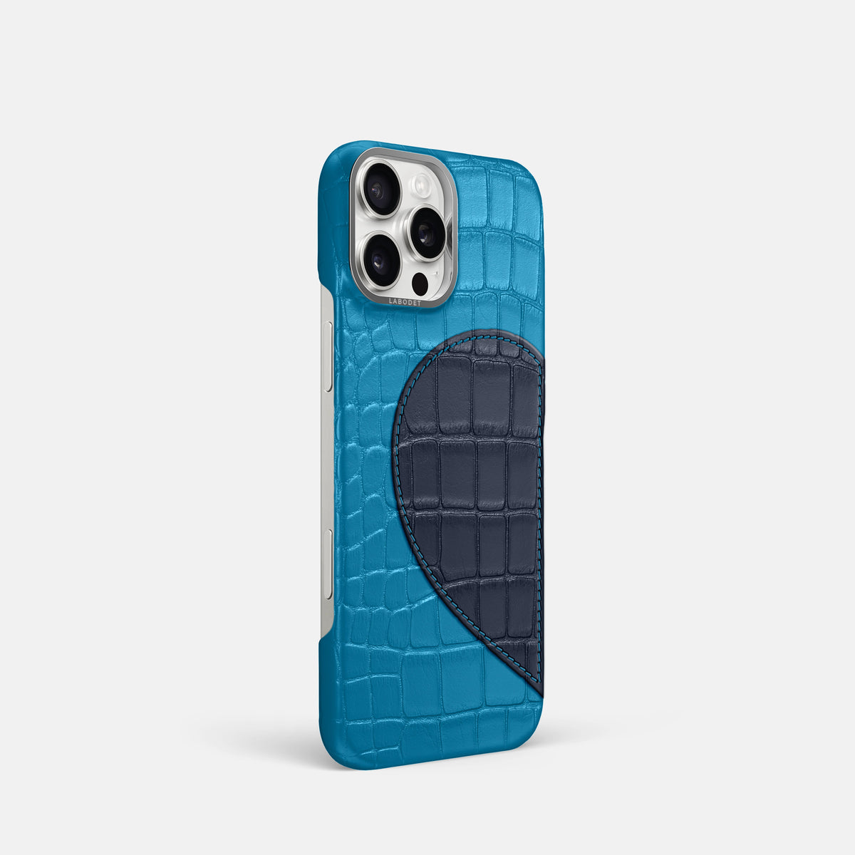 Curaçao-Blue iPhone 16 Pro Classic Case Alligator with Steel Metal -2 | Curaçao-Blue-Steel