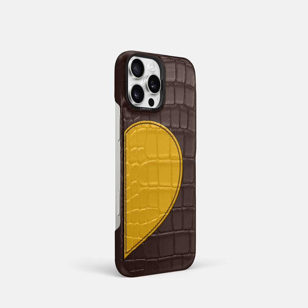 Dark-Brown iPhone 16 Pro Classic Case Alligator with Black Metal -2 | Dark-Brown-Black