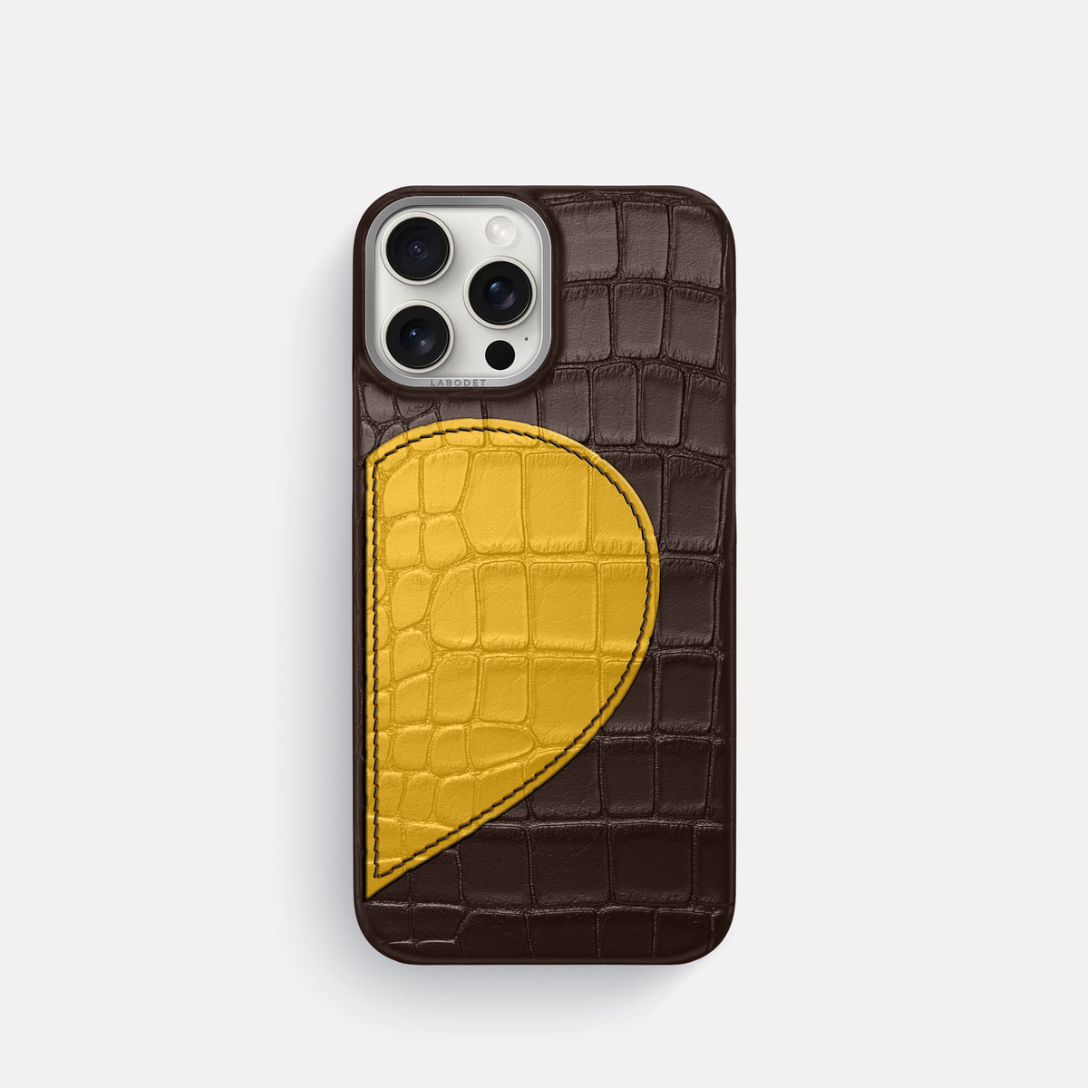 Dark-Brown iPhone 16 Pro Classic Case Alligator with Steel Metal -1 | Dark-Brown-Steel
