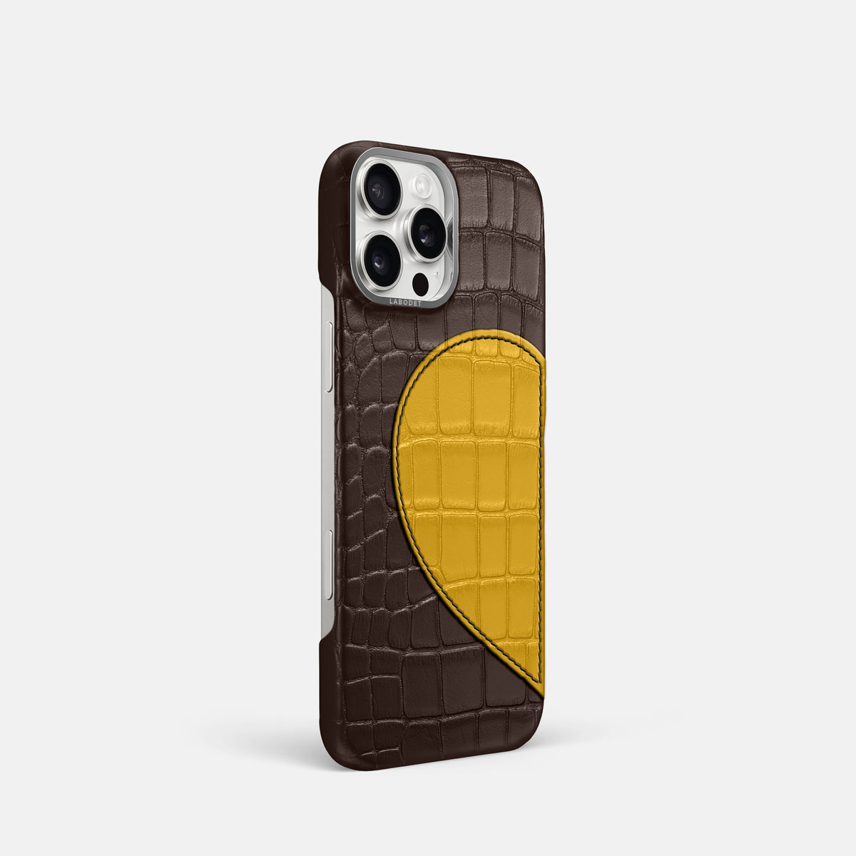 Dark-Brown iPhone 16 Pro Classic Case Alligator with Steel Metal -2 | Dark-Brown-Steel