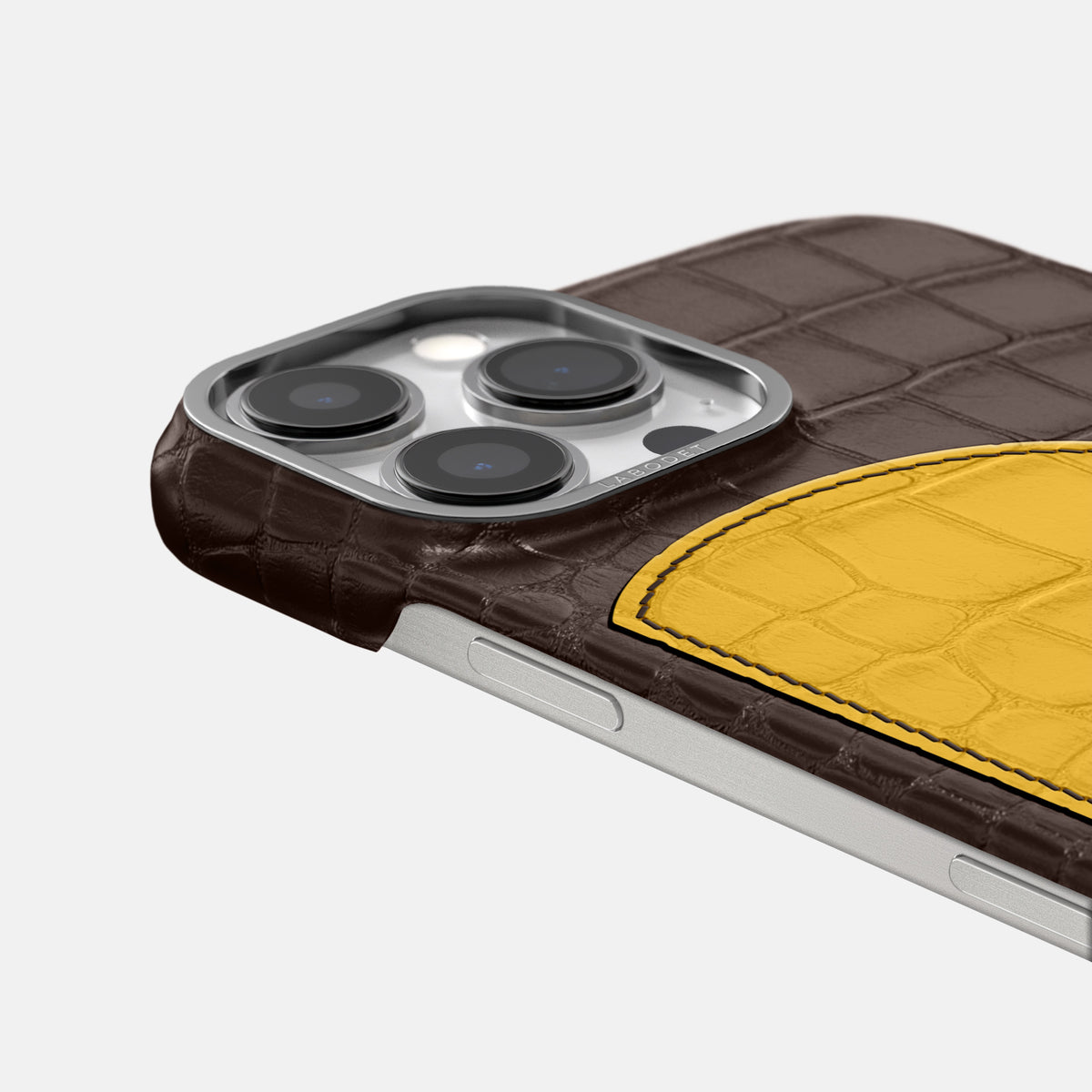 Dark-Brown iPhone 16 Pro Classic Case Alligator with Steel Metal -5 | Dark-Brown-Steel