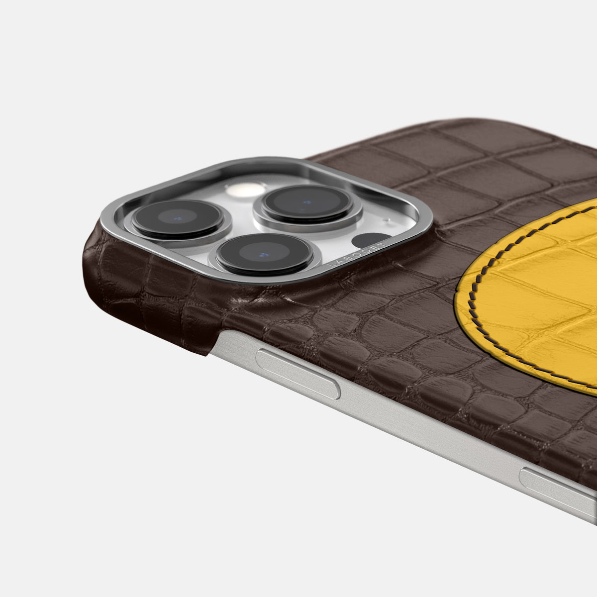 Dark-Brown iPhone 16 Pro Classic Case Alligator with Steel Metal -5 | Dark-Brown-Steel