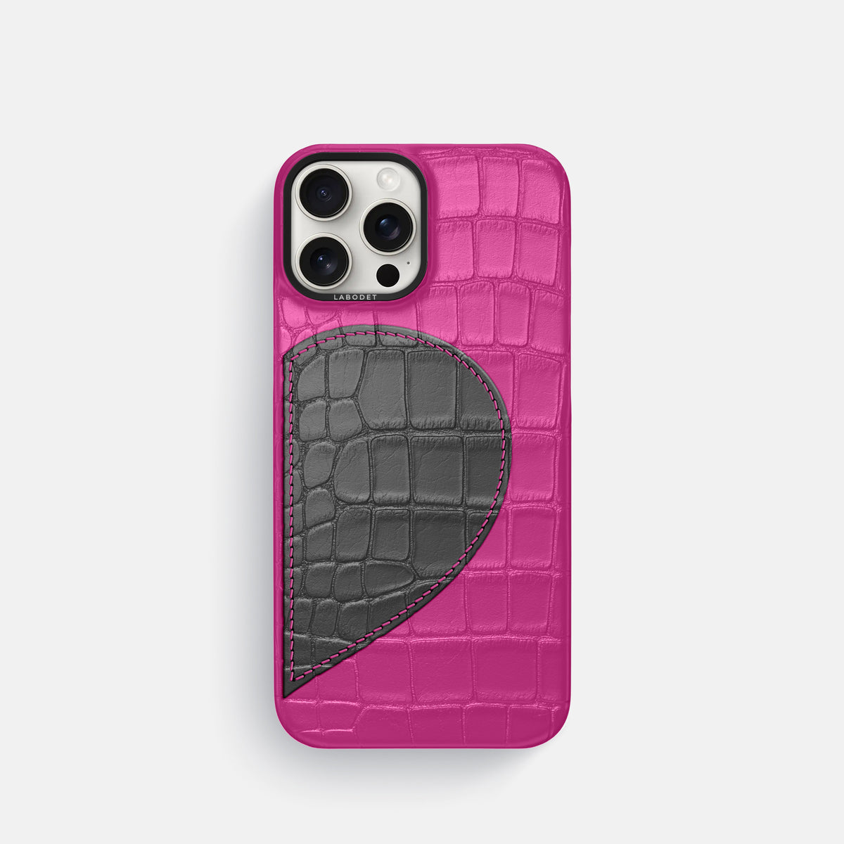 Fuchsia iPhone 16 Pro Classic Case Alligator with Black Metal -1 | Fuchsia-Black