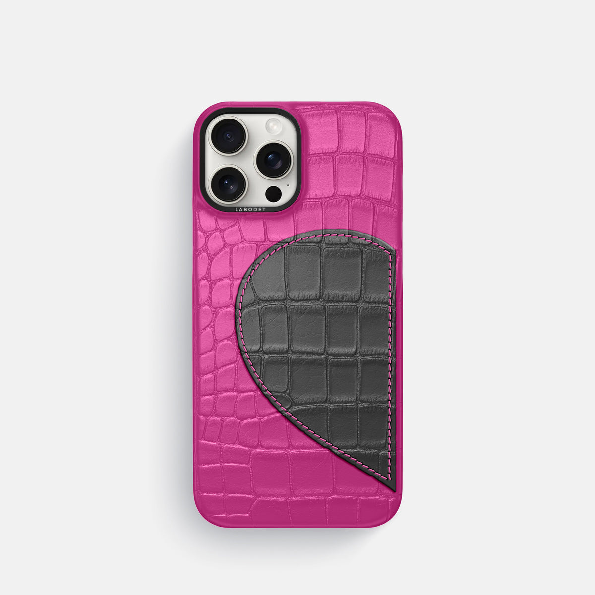 Fuchsia iPhone 16 Pro Classic Case Alligator with Black Metal -1 | Fuchsia-Black