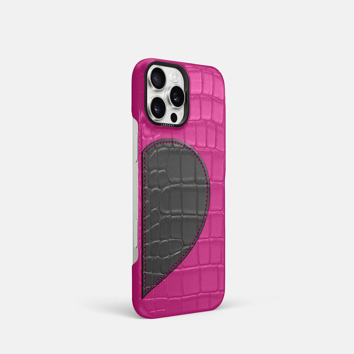 Fuchsia iPhone 16 Pro Classic Case Alligator with Black Metal -2 | Fuchsia-Black