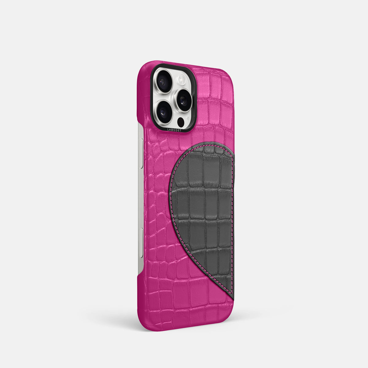 Fuchsia iPhone 16 Pro Classic Case Alligator with Black Metal -2 | Fuchsia-Black